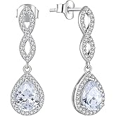 Fahonie Sterling Silver Long Drop Earrings with Cubic Zirconia Dangle Earrings Infinity Birthstone Jewelry Gifts for Women