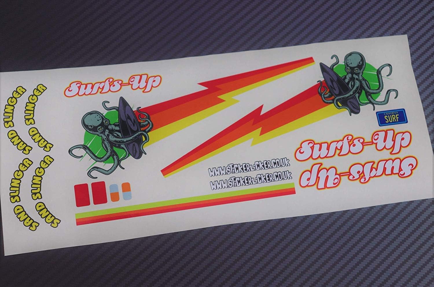 Surfs-Up Surfing theme vinyl stickers to fit Tamiya Lunch Box inc. Tyre Decals