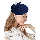 ORIDOOR British Style Pillbox Hat Women Church Wedding Winter Vintage Fascinator Beret 100% Wool Felt Hat with Veil