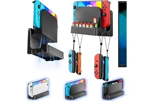 Kosker Switch 2/1 Wall Mount Kit for Switch 2/ OLED/Original Versions, Shelf Wall Holder Stand with Joycons Strap Hanger & 14 Game Slots Rack for S Witch TV Dock Console, Display Bracket Behind TV
