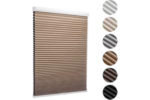 MYshade Blackout Cordless Cellular Shades Honeycomb Shades for Indoor Windows Room Darkening Blinds for Home Office Pull Down Window Shades Easy to Install 27 inch Wide, H50 Light Brown Pleated Shades