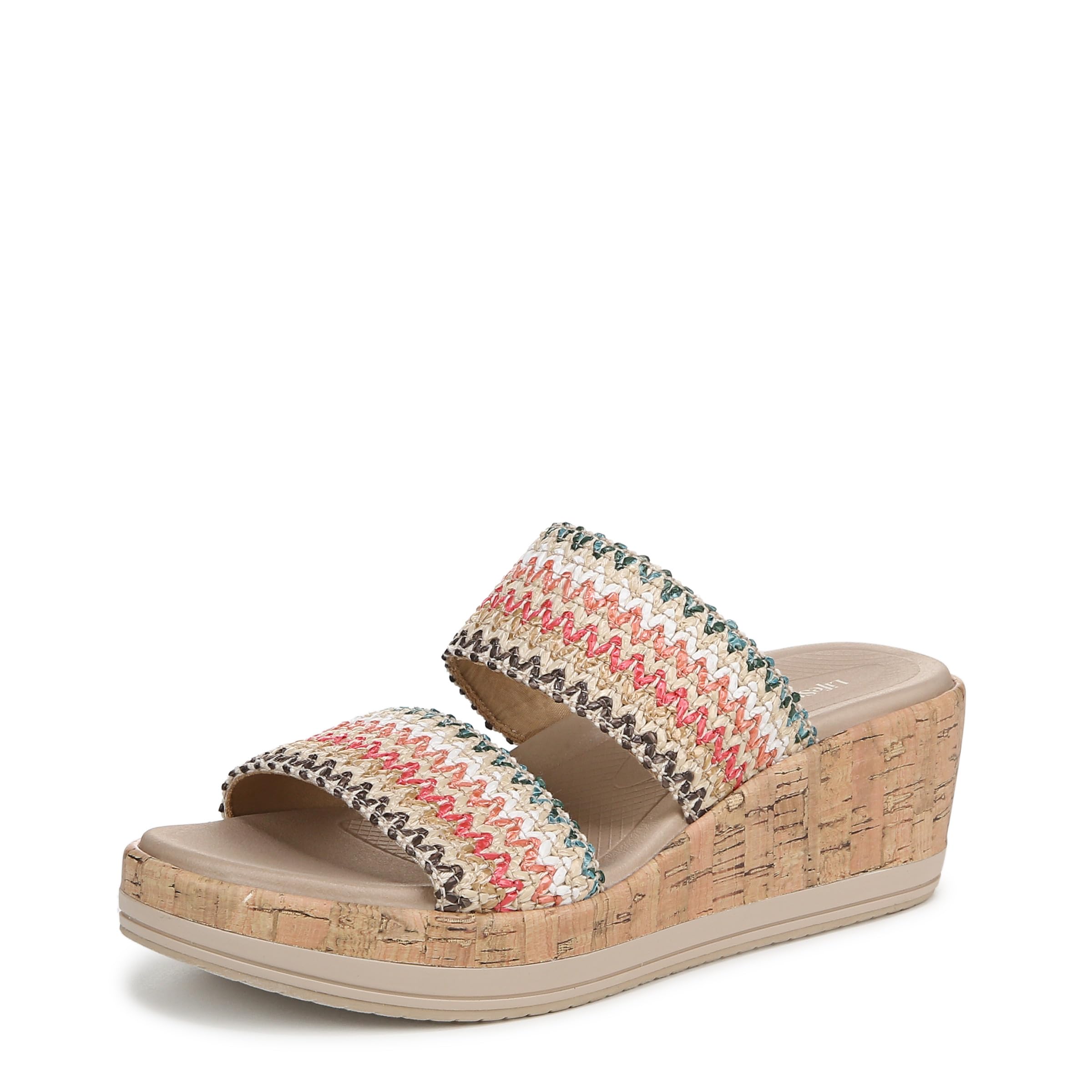 LifeStride Women’s Resort Wedge Sandal Coral Natural Raffia 9.5 M