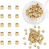 BEADIA 14K Gold Plated Cube Spacer Beads Draw Line 3x3mm 50pcs for Jewelry Making Findings Non Tarnish