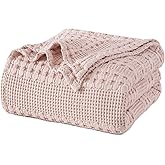 PHF 100% Cotton Waffle Weave Blanket Twin Size for Bed, Soft Lightweight & Breathable for Spring and Summer, All-Season Comfort, Luxury Aesthetic Blanket for Home Decor, 66"x90", Pink/Mauve