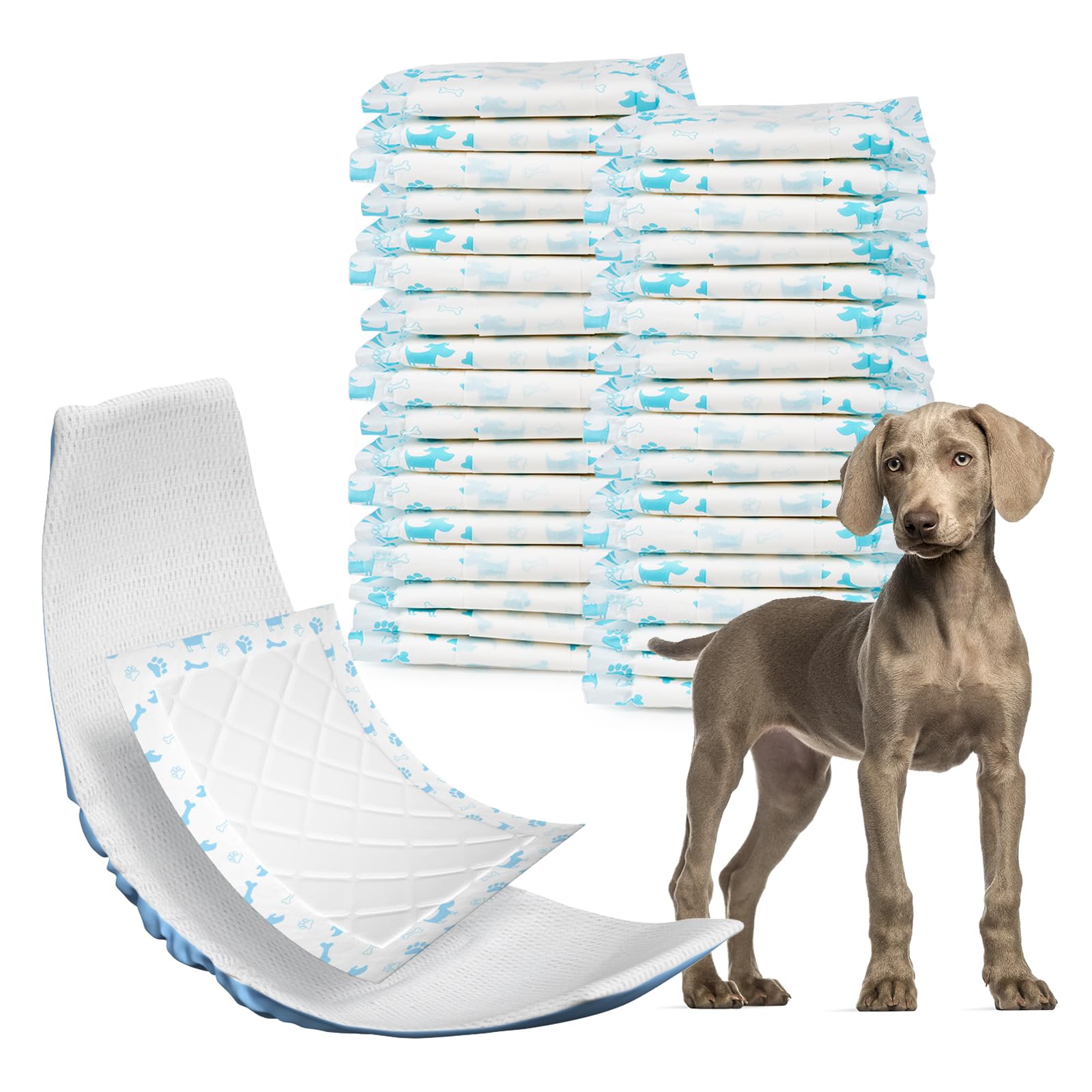 Pet Soft Dog Diaper Liners - 50 Count Disposable Dog Nappy Liners, Booster Pads for Male Female Dogs, Super Absorbent Dog Inserts Pads for Dog Nappies (Blue Bone, L-50) — image 1