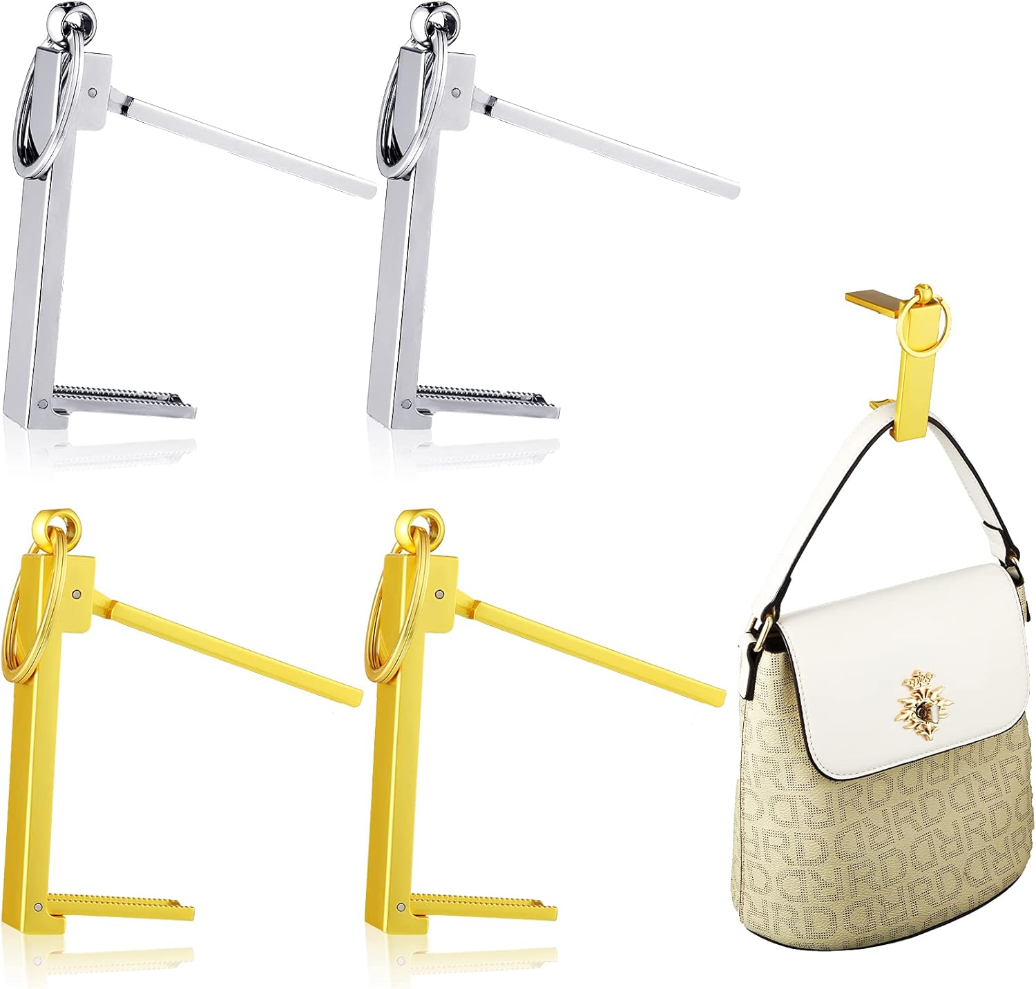 4 Pieces Foldable Purse Hook Bag Hanger Collection, Purse Handbag Hook Hanger Holder Foldable Stylish Hanging Hooks for Table Desk, Women's Handbag Storage Folding Decor Table Hook