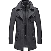 INVACHI Men's Wool Blend Coat Warm Winter Trench Coat with Detachable Soft Scarf Single Breasted Pea Coat