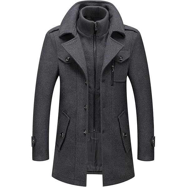 HXW.GJQ Men's Premium Wool Blend Double Breasted Long Pea