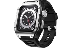 GELISHI Compatible with Apple Watch Band 45mm Men Rugged Case Stainless Metal Cover with Military Band Shockproof Protective Case for Watch Series 9 Series 8 7, Black