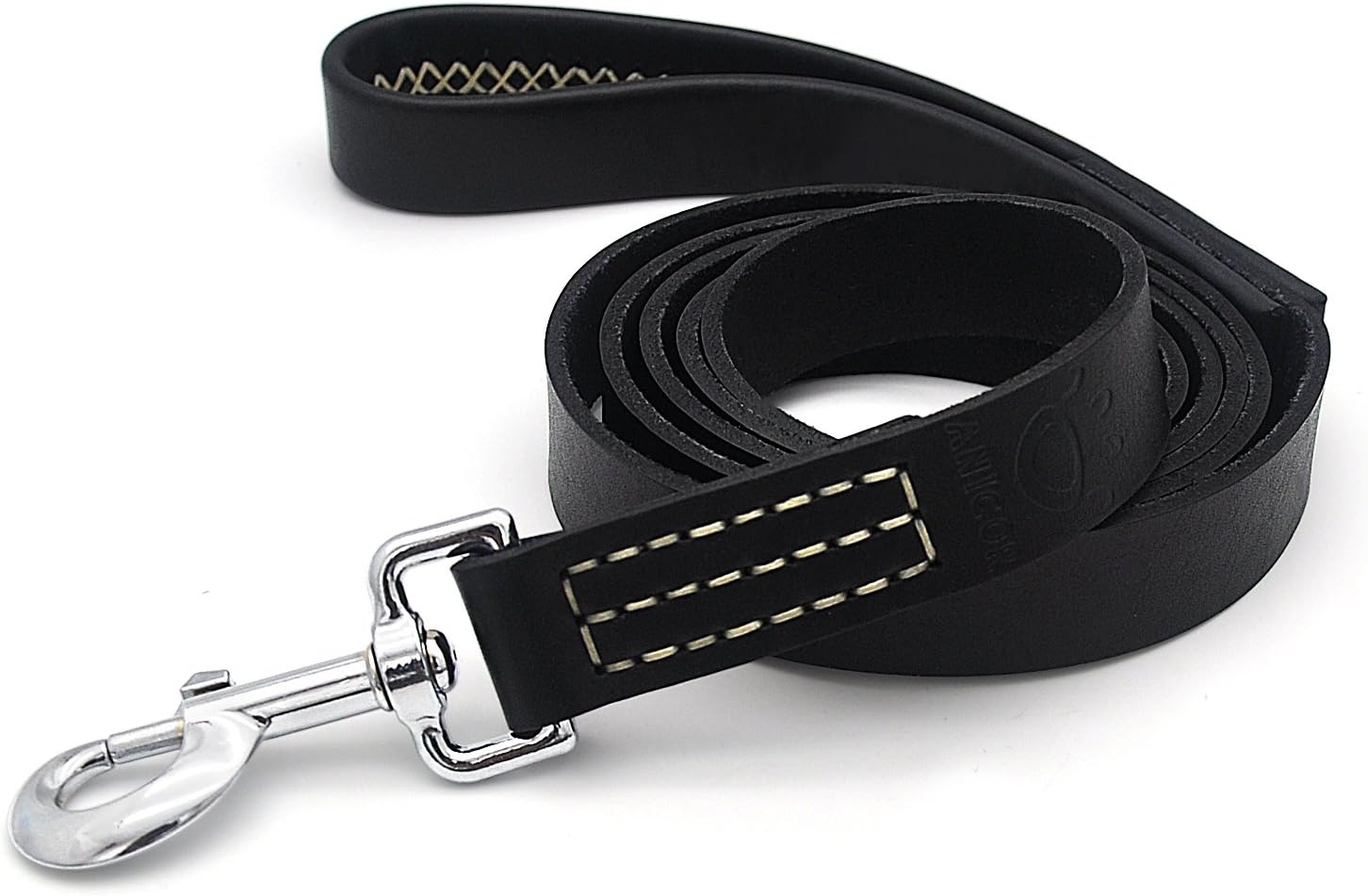 Leather Dog Leash 1.8m/6 ft Wrapped Padded Handle Cowhide Durable Training Strong Lead for Large Medium Dogs (Black)