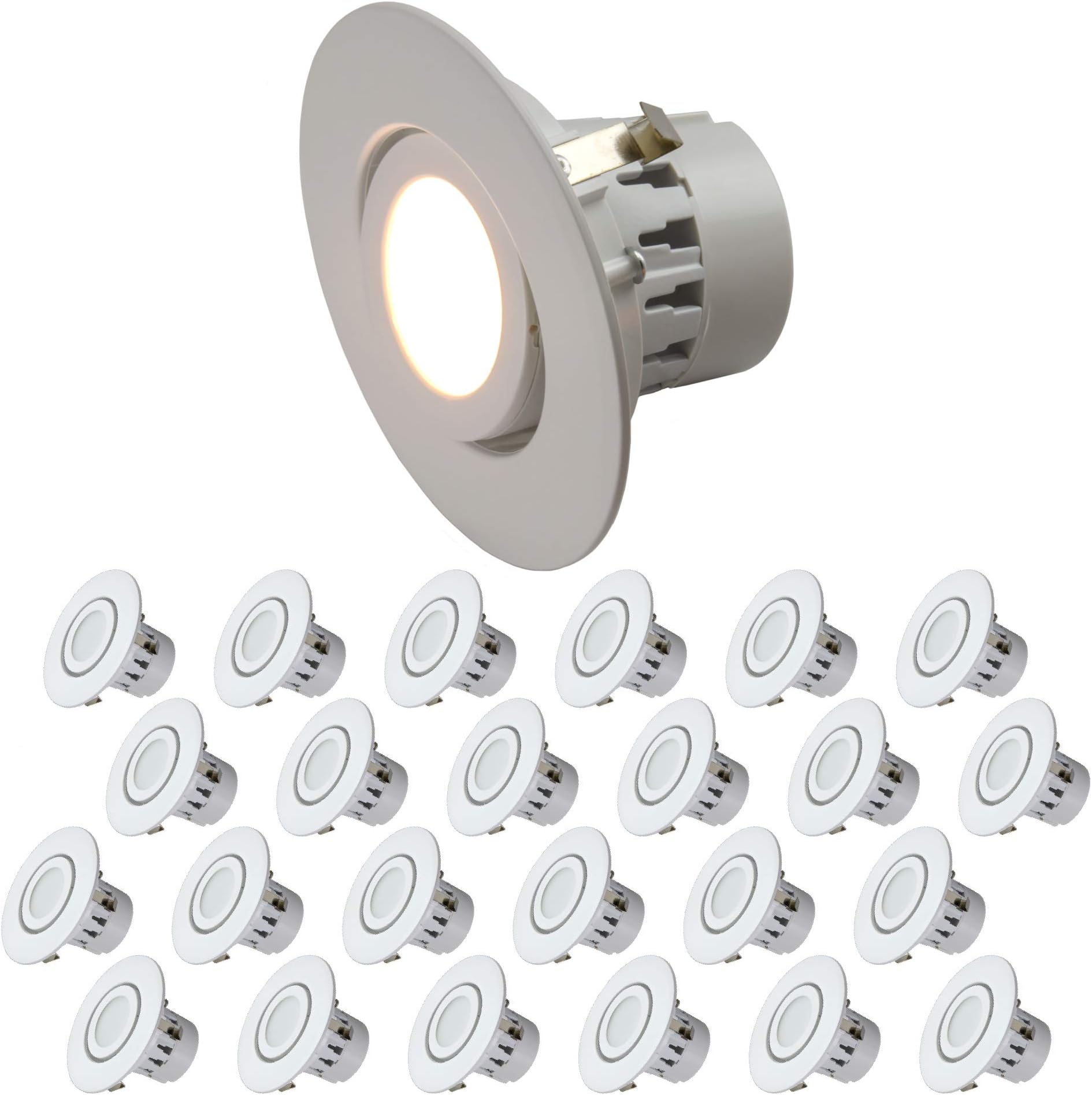 QuestLED 4” LED Adjustable Rotating Downlight 24 Pack, 10W Dimmable LED Ceiling Light, Gimbal & Round Lens (3000K Soft White Glow)