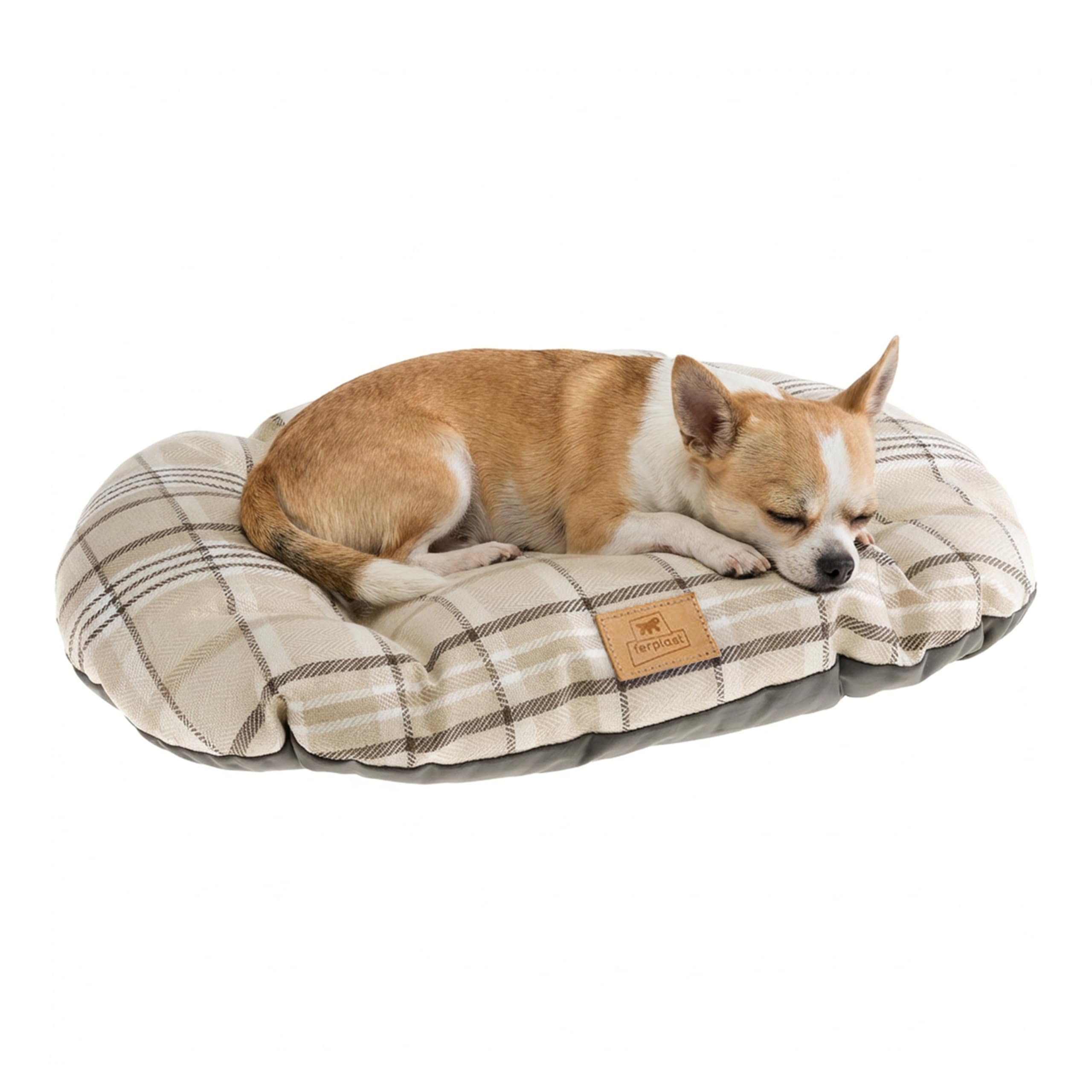 Ferplast Cat Bed Dog Bed Padded Pet Cushion Double-Sided, Tartan, Soft Velvet, Washable, 43 x 30 x h 4 cm. Brown
