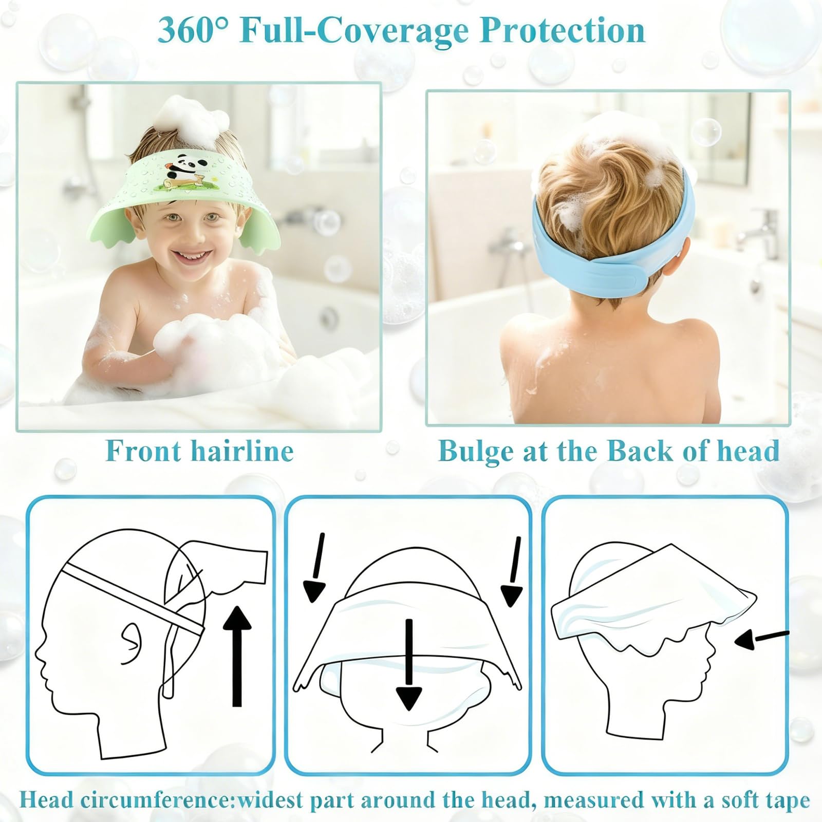 Baby Shower Cap Shield - Adjustable Waterproof Shower Visor for Kids, Soft Baby Hair Washing Shield with Ear Protection, Perfect for Toddlers & Children (Excavator)