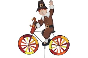 PREMIER KITES Bike Spinner Pilgrim 30" – Thanksgiving Harvest Design, Weather-Resistant Outdoor Decor, Durable & Lightweight for Patios, Yards, and Gardens - Eye-Catching Wind Spinner with Rotating Wheels