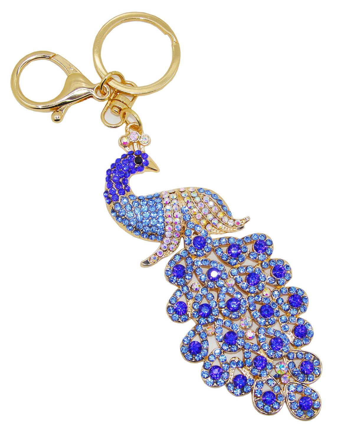 Peacock Metal Bling Crystals Rhinestone Keychain Alloy Keyring Keyfob Charm for Handbags Lake Blue