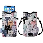 Tainada Men Women Neoprene Phone Sleeve Pouch Case Bag with Crossbody Strap/Neck Lanyard for iPhone 17/16/15 Pro Max, Air, 16/15 Plus, 16e, Samsung S25+, S25, S24, A56, Z Fold7 (Doodle Cats Style 1)
