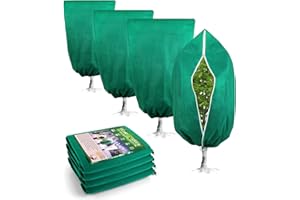 Plant Covers Freeze Protection, 4 Pack Frost Cloths with Zipper Drawstring (31.5" x 47.3"), Reusable Garden Fruit Tree Shrub 