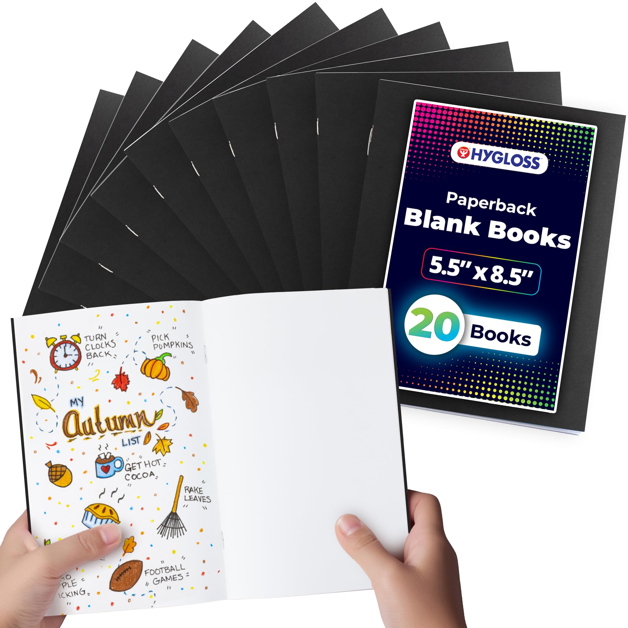 Hygloss Blank Books - Bulk 20 Pack – 5.5" x 8.5" A5 Black Paperback Blank Books for Kids to Write Stories, Doodle, Arts & Crafts – Plain Drawing Sketchbook, Unlined Journal, Notebook Without Lines Image
