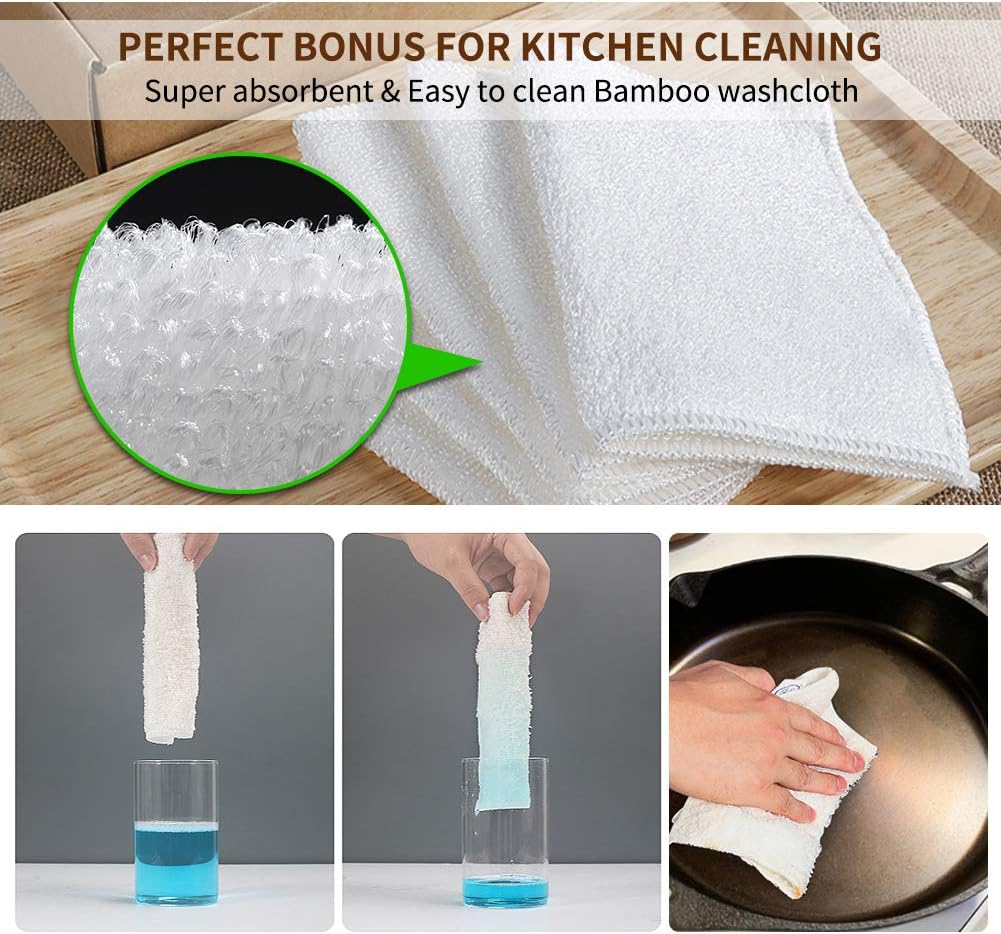 Herda Cast Iron Skillet Cleaner,Upgraded Chainmail Scrubber Set Silicone Insert with Bamboo Fiber Cloth,316 Stainless Steel 3D Chain Metal Scrubber Scraper for Castiron Pan,Griddle,Baking Pan (Green): Health & Personal Care