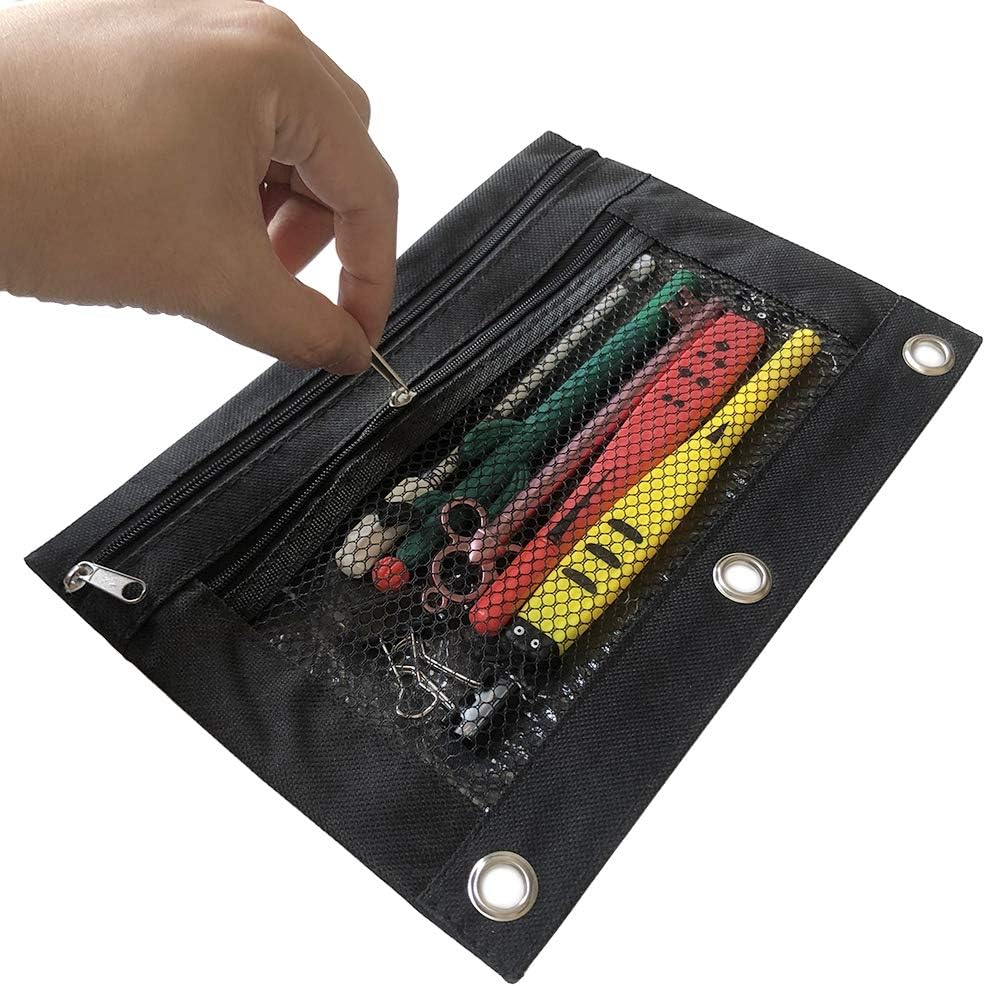 Cinvo 3 Rings Binder Pouch Zippered Pencil Case Pencil Pouch Canvas Pencil Bag with 2 Compartments (Black, Set of 2) - Image 5