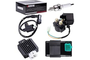 CNCMOTOK Ignition Coil 5-PIN CDI Box Solenoid 4-PIN Relay Voltage Regulator Spark Plug Kit for 50cc 70cc 90cc 110cc 125cc ATV Chinese Go Kart Dirt Bike Pit Bike TaoTao Moped Scooter