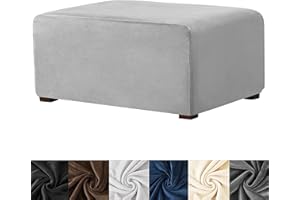 HFCNMY Ottoman Cover Rectangle,Stretch Velvet Ottoman Slipcovers Thick Slipcover Rectangle Slipcovers for Soft Foot Stool Cover Light Gray Medium
