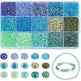 WADORN 15 Colors 4950Pcs Blue Green Glass Seed Beads, 3mm 4mm Mini Seed Bead Bulk Colorful Smooth Pony Bead Small Round Waist Loose Spacer Beads for DIY Necklace Bracelet Earring Jewelry Making
