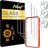 Ailun Screen Protector + Camera Lens Protector for iPhone 15, 3+3 Pack | 6.1 inch,Tempered Glass Film, Case Friendly, Installation Frame, HD