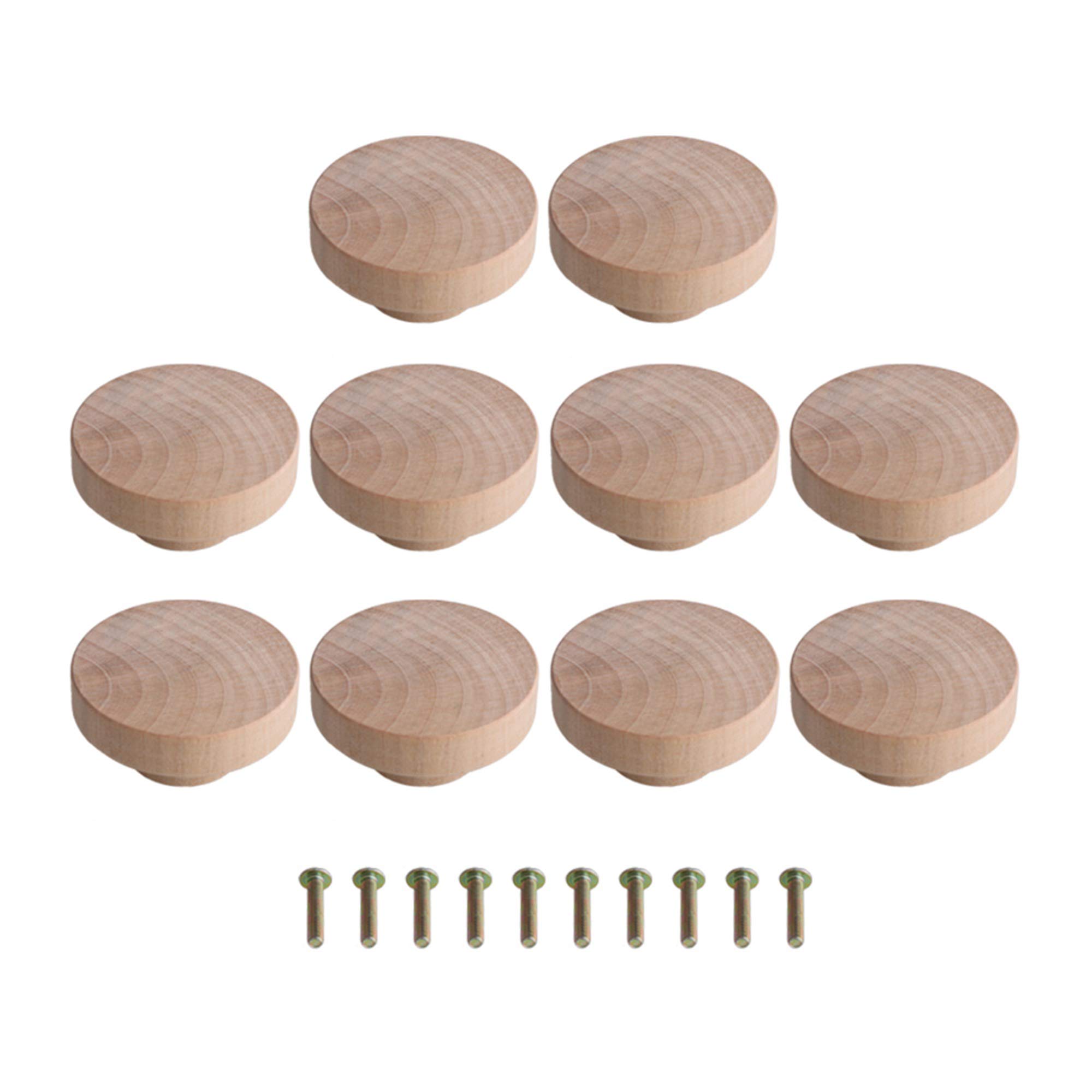RDEXP Home Accessory 50x25mm Wooden Hardware Round Pull Knobs for Cabinet Drawer Cupboard Cabinet Door Set of 10