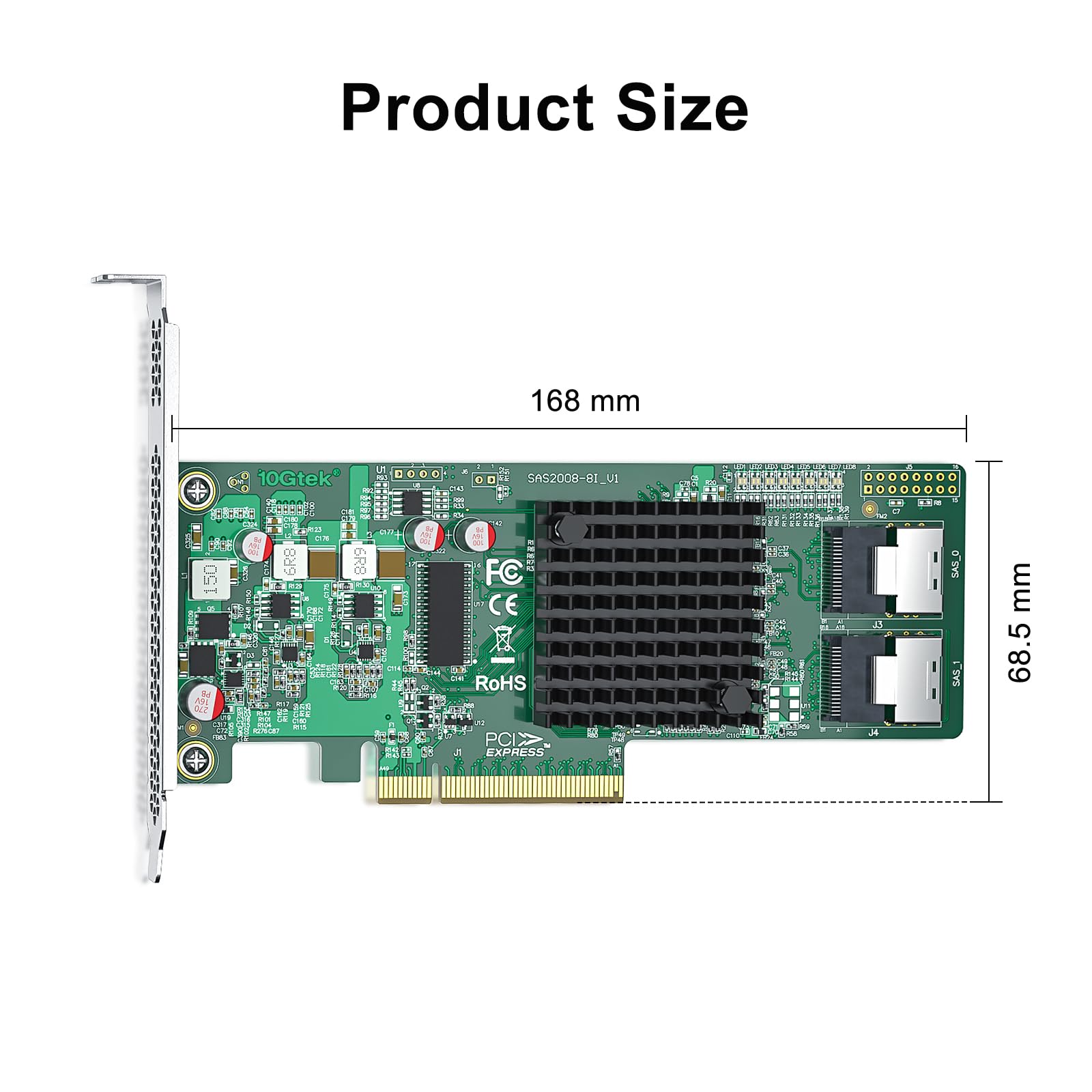 10Gtek Sas Raid Controller Installed In Pcie Slot With Cables Connected