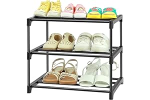 HITHIM 3-Tier Small Shoe Racks, Narrow Shoe Rack for 6-8 Pairs Shoe Storage,Kids Shoe Racks for Small Place,Lightweight Stack