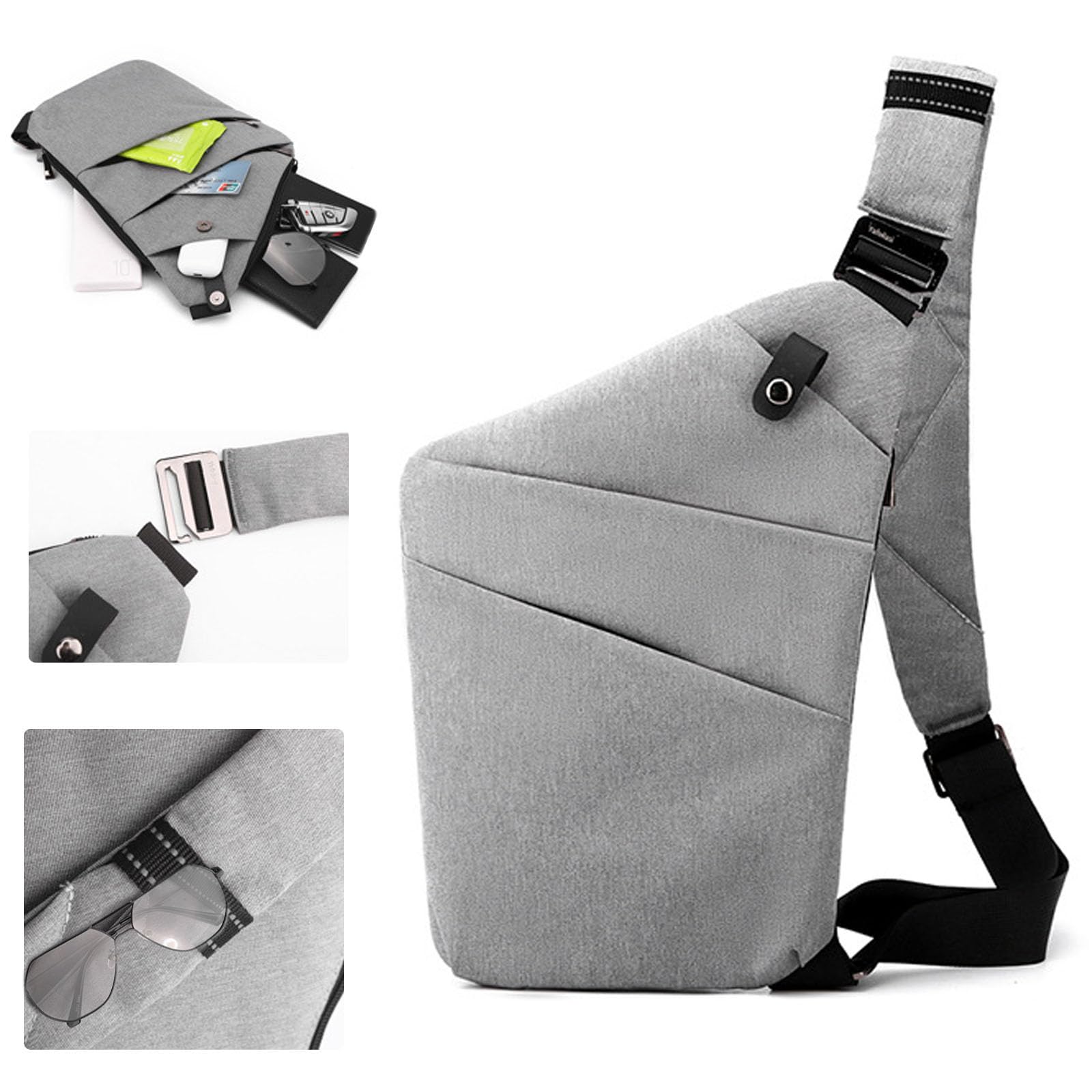 Photo 1 of Crossbody Travel Bags for Women, New Theft Proof Safe Slim Sling Travel Purses, Personal Flex Bag for Men Women (Left Shoulder, Grey)