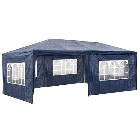 TecTake Pavillon Partyzelt Gartenzelt Eventpavillon | 3x6 m + 5 Seitenteile mit Fenster | - Diverse Größen - (Blau | Nr. 4023