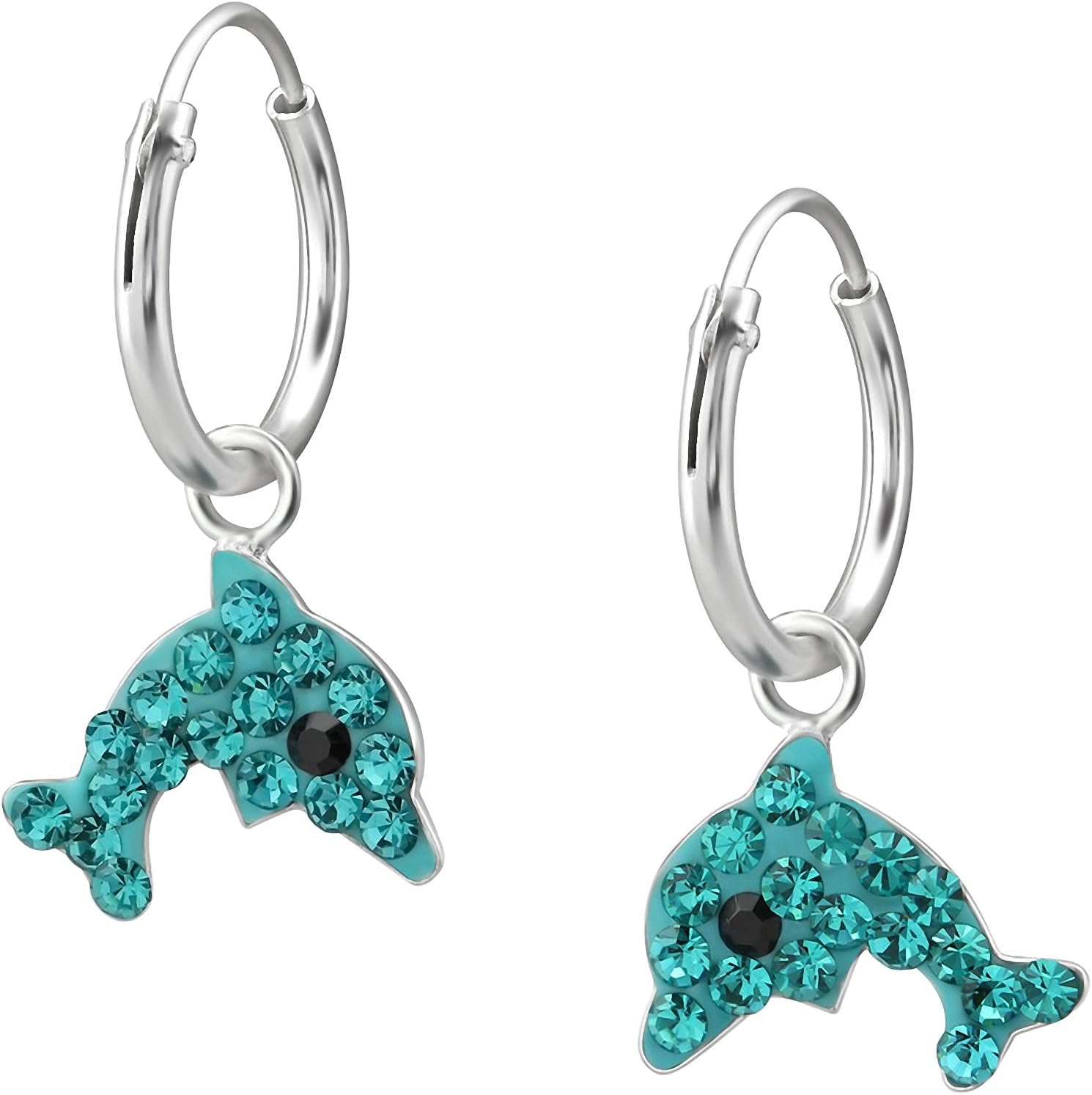 Jayare Glitter Crystals 21 x 11 mm Girl's Children's Children's Creole Earrings 925 Sterling Silver Dolphin Jewellery