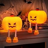 BrizLabs Halloween Night Light, 2 Pack Pumpkin Nightlight Fall Desk Decor | Rechargeable; Dimmable; Cute Silicone Tap Control Bedside Lamp for Kids Baby Nursery Toddler Women Halloween Bedroom Decor