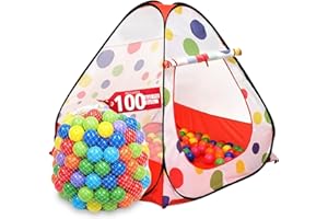 KIDDEY Kids Play Tent with 100 Balls – 39″x39″ Pop-Up Ball Pit Playhouse – Indoor/Outdoor Toy with Mesh Windows & Carry Bag
