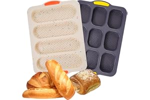 Wisnewth Silicone French Bread Pan - Non-Stick Flexible Tray for Baking, 4-Cavity Beige & 9-Cavity Gray, Oven & Microwave Saf