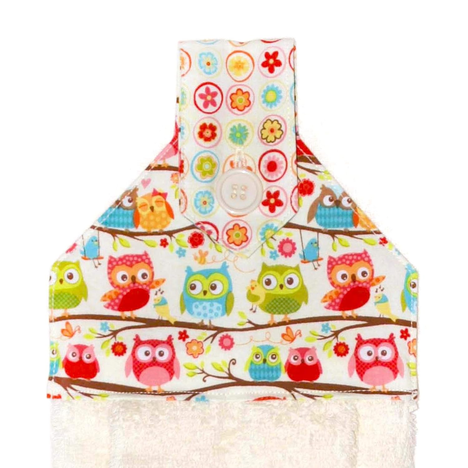 Owl Hanging Hand Towel Owls and Flowers Print With Plush