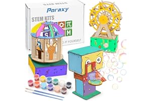 PORAXY 3 in 1 STEM Projects for Kids Ages 8-12, STEM Kits, Build & Paint Robotic Craft Kits, 3D Wooden Puzzles, Educational Science Model Building Toys, Gifts for 8 9 10 11 12 Year Old Boys and Girls