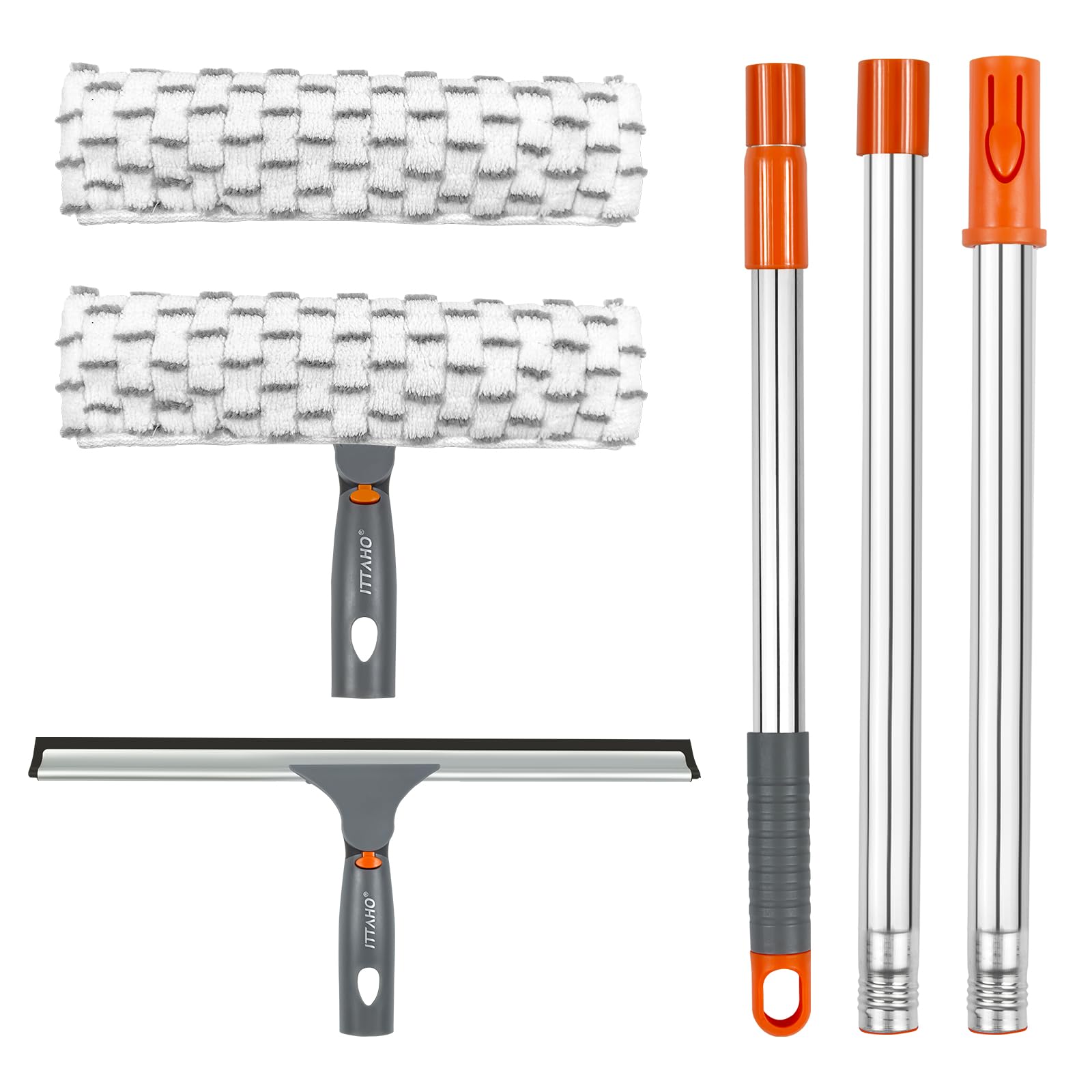 Photo 1 of ITTAHO Squeegee for Window Cleaning,12" Squeegee and 11" Microfiber Scrubber Combi with Stainless Steel Pole,Extendable Window Cleaner for Car,Sliding Door,Shower Glass Door-Swivel Style-2 Pads