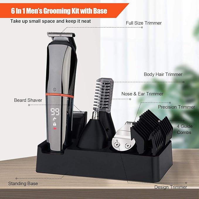 Amazon Com Suttik Beard Trimmers For Men 6 In 1 Hair Grooming Kit Cordless Hair Cutting Clippers Waterproof Rechargeable Mustache Trimmer Body Groomer For Nose Ear Facial Hair Precision With Lcd Display Beauty