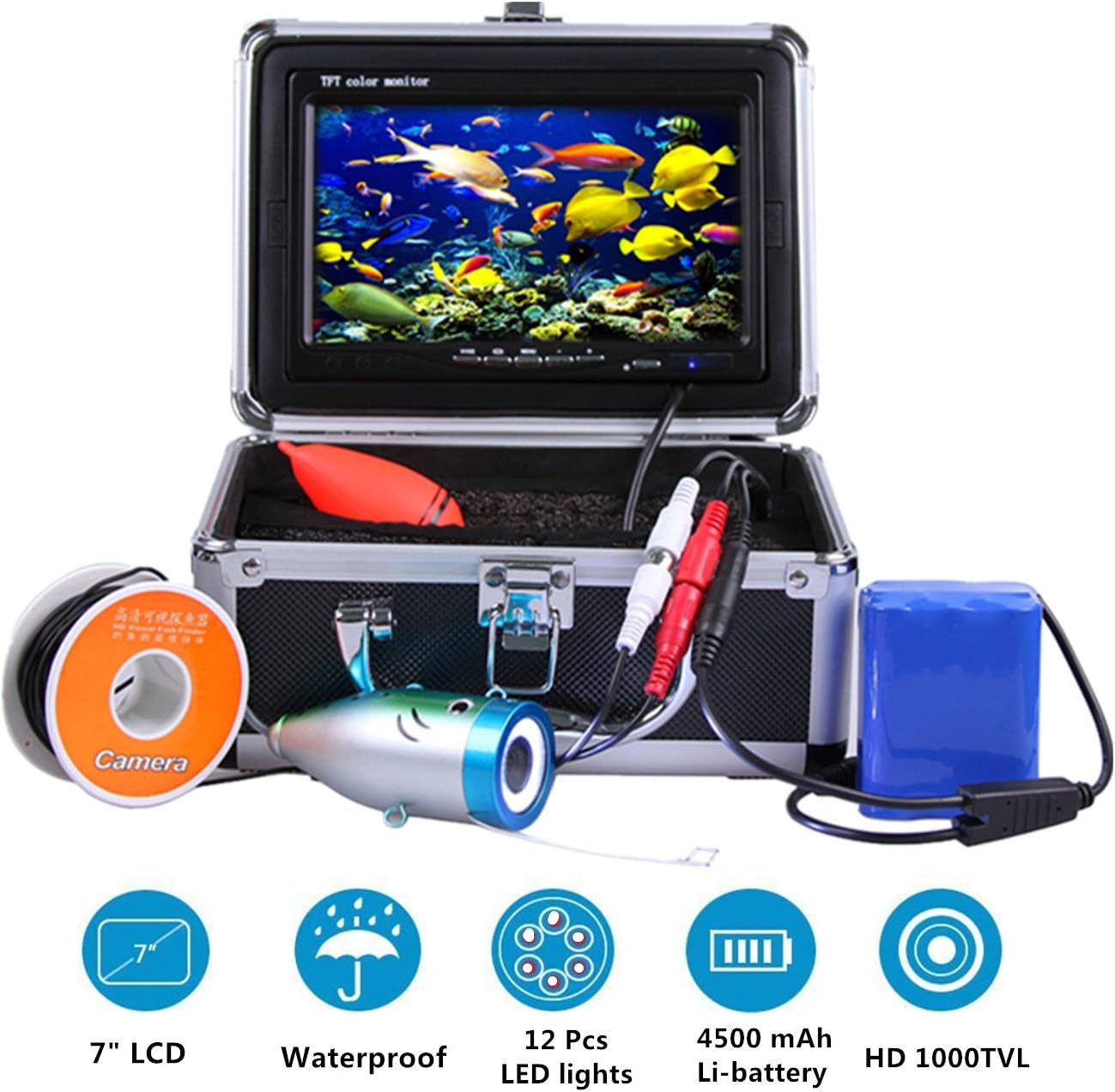 TIANG Portable 7” Fishing Finder/LCD HD Fishing Finder with 30m/100ft Cable/Underwater Ice Fishing Camera
