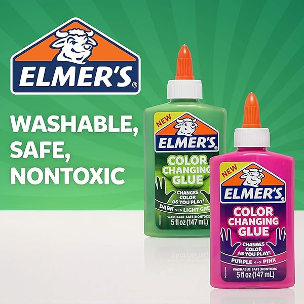 ELMER’S COLOR CHANGING LIQUID GLUE | MAKES SLIME THAT CHANGES COLOR AS YOU PLAY, DARK TO LIGHT GREEN, 5 OZ.