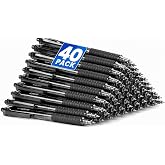 Sooez 40 Pack Bulk Pens Ballpoint, Smooth Writing Pens with Soft Grip | Retractable Black Ink Pens, Medium Point 1.0mm Pen for Journal, Ballpoint Pen Office Supplies for Nurse, Server, Note Taking
