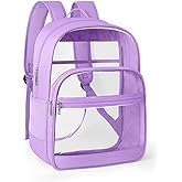 KIMNERPU Clear Backpack, Heavy Duty Transparent Bookbag for School, Fabric & PVC Transparent Backpack with Reinforced Strap for Women Men, Capacity Clear Bag for College, Travel, Purple
