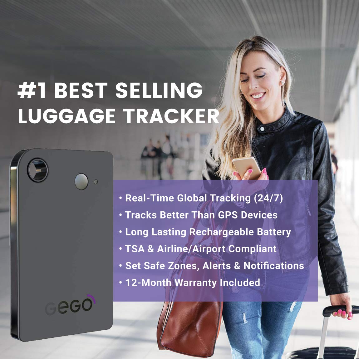 GEGO Luggage Tracker Worldwide Real Time Tracking Device Travel