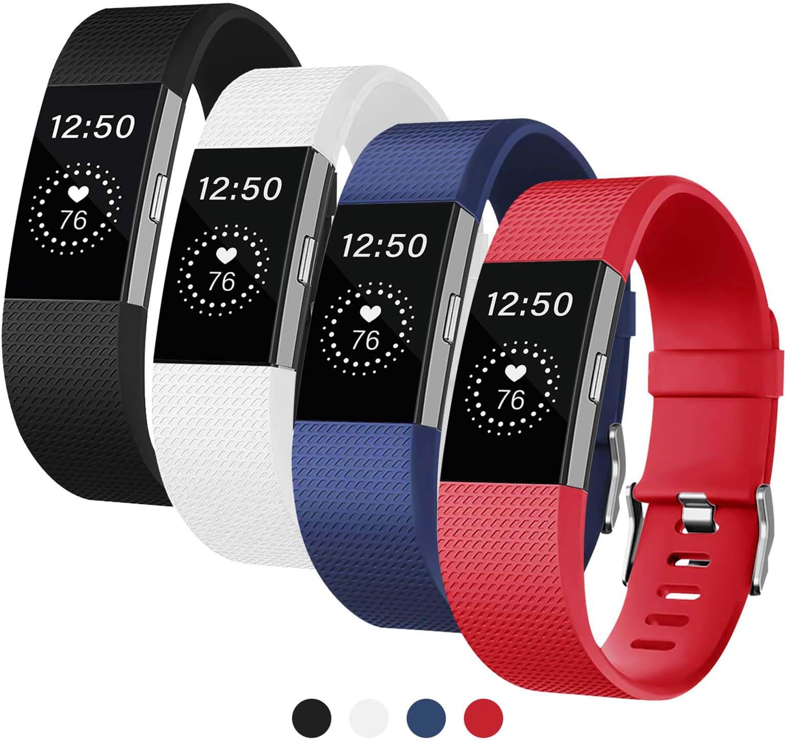 Fondenn Bands Compatible with Fitbit Charge 2 for Women and Men (4 Pack), Classic Adjustable Soft Silicone Sport Strap Replacement Wristband for Fitbit Charge 2