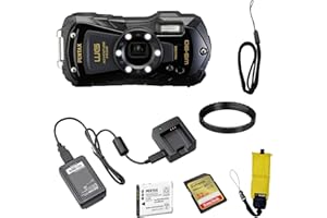 Pentax WG-90 Waterproof Digital Camera (Black) | 2.7" LCD Monitor with 32GB Extreme UHS-I SDHC Memory Card and Waith Camera Strap (Yellow) (Essential Bundle)