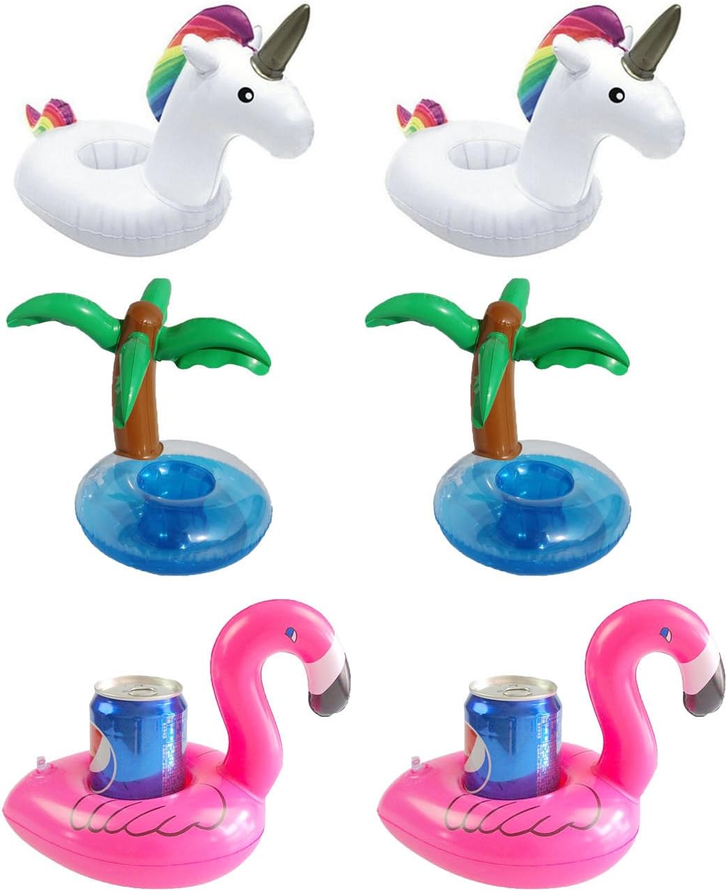 Tesan Inflatable Drinks Holder, Unicorn Inflatable Drink Holder,Flamingo Cup Holder and Palm Tree Floating Drink Holder For Pool Party Outdoor Water Fun,6 Pack