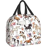 Floral Horse Lunch Bag for Women Men, Insulated Reusable Lunch Tote Bag, Large Capacity Lunch Box for Work, Leakproof Cooler Lunch Bag for Office Picnic Travel